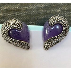 Vintage purple marble silver clip on earrings
